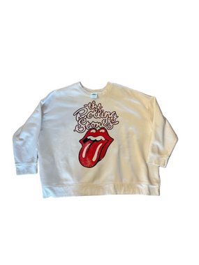 The Rolling Stones Graphic White Pullover Sweatshirt -Iconic Tongue Logo Size 3X